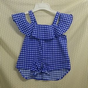 🎉HP🎉Lily Bleu Cold Shoulder Blue and white Gingham top